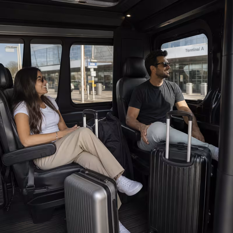 Passengers loading luggage while boarding an San Antonio group shuttle