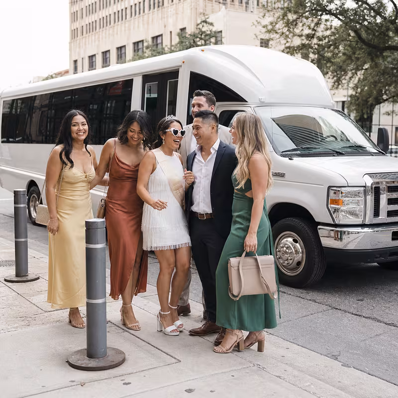 Black Mercedes Sprinter van staged for an San Antonio Bachelor & Bachelorette Transportation group