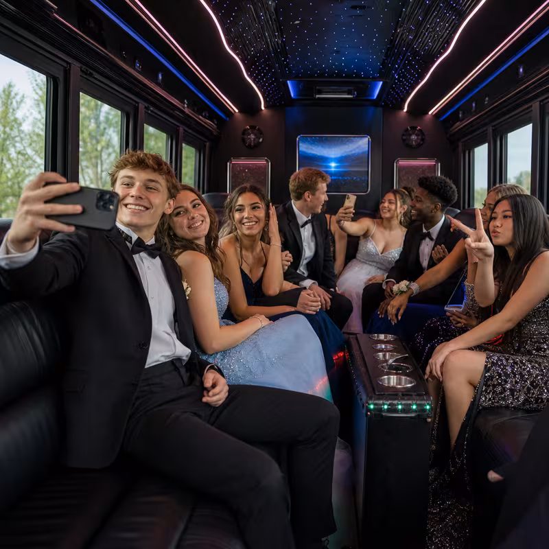 Black Mercedes Sprinter van staged for an San Antonio Prom & Homecoming Transportation group