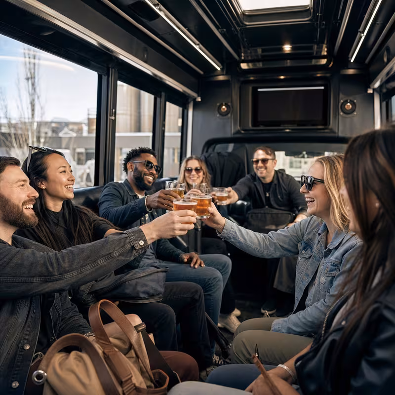 Black Mercedes Sprinter van staged for an San Antonio Winery & Brewery Tour Transportation group